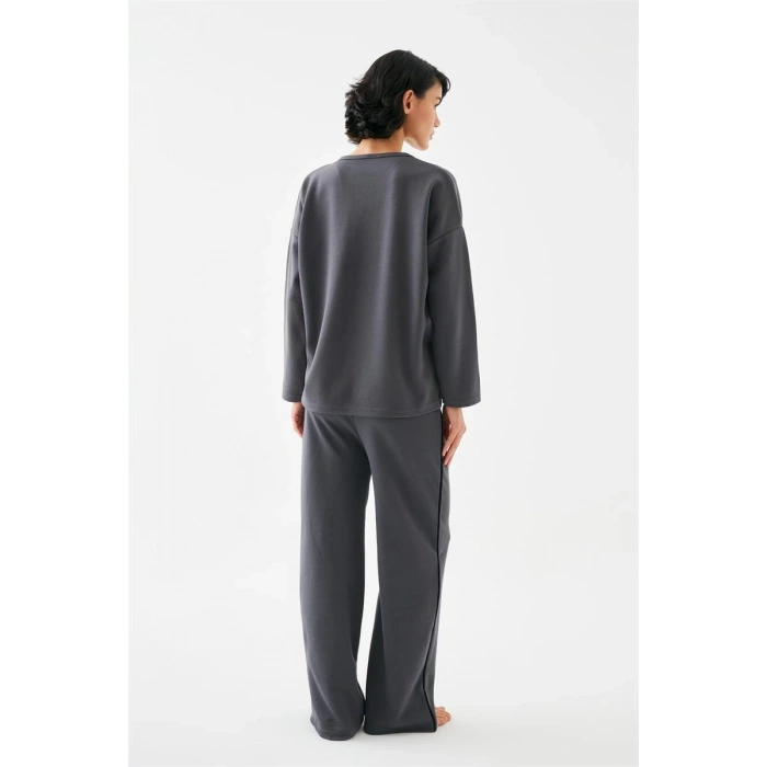 Kadın Füme Yay Burcu Oversize 2 İplik Eşofman Ev Giyim Takımı