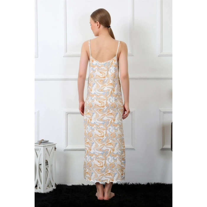 Kadın İp Askılı Uzun Gecelik Krem