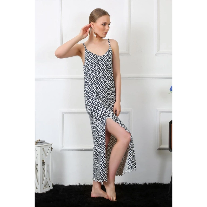 Kadın İp Askılı Uzun Gecelik Lacivert