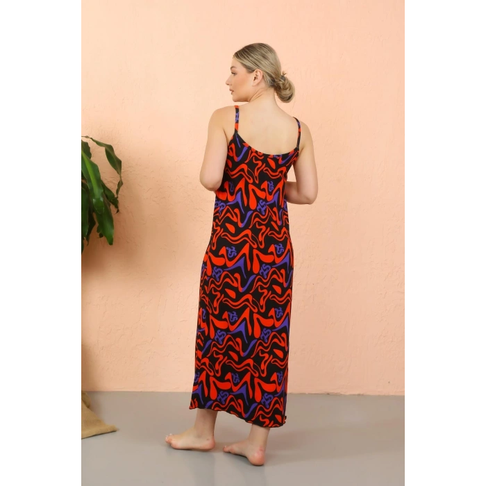 Kadın İp Askılı Yırtmaçlı Uzun Siyah Gecelik