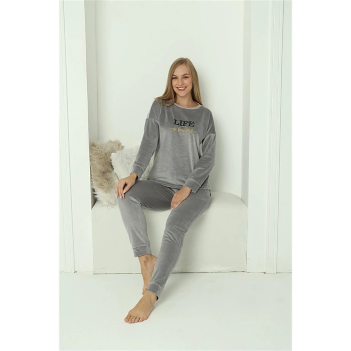 Kadın Kadife Gri Pijama Takım