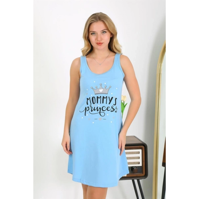 Kadın Kalın Askılı Penye Gecelik Mavi