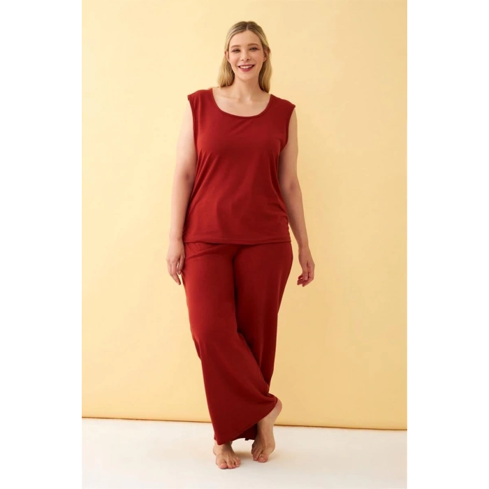 Kadın Kiremit Büyük Beden Penye Alt Üst Takım