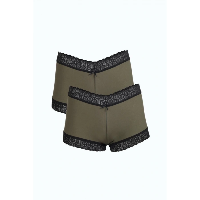 Kadın Pamuklu 2li Boxer Haki