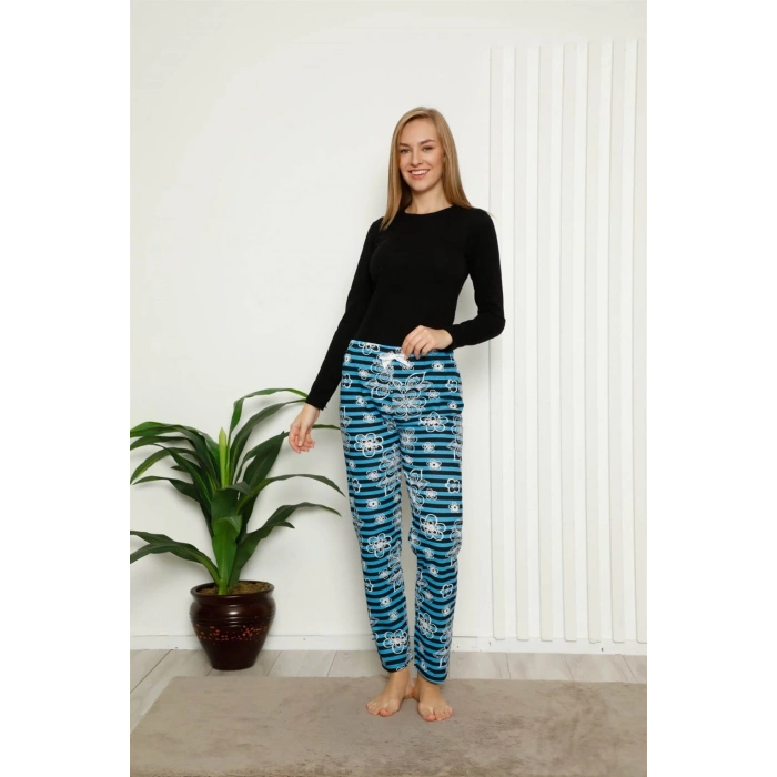 Kadın Pamuklu Alt Pijama Mavi