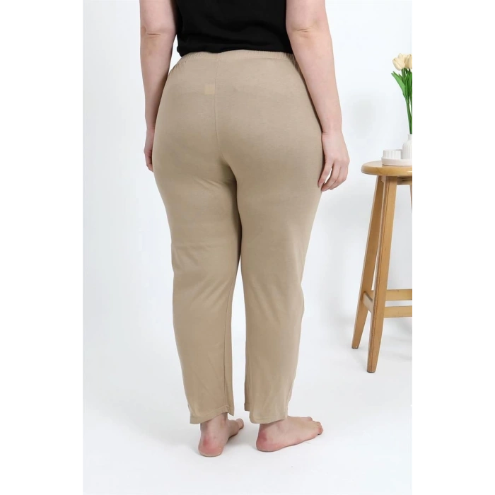 Kadın Pamuklu Büyük Beden Alt Pijama Bej
