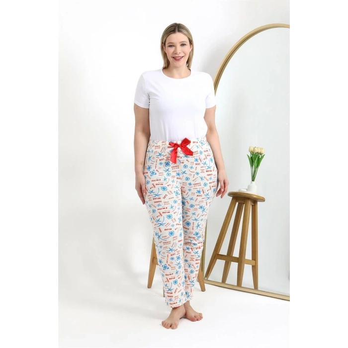 Kadın Pamuklu Büyük Beden Alt Pijama Ekru