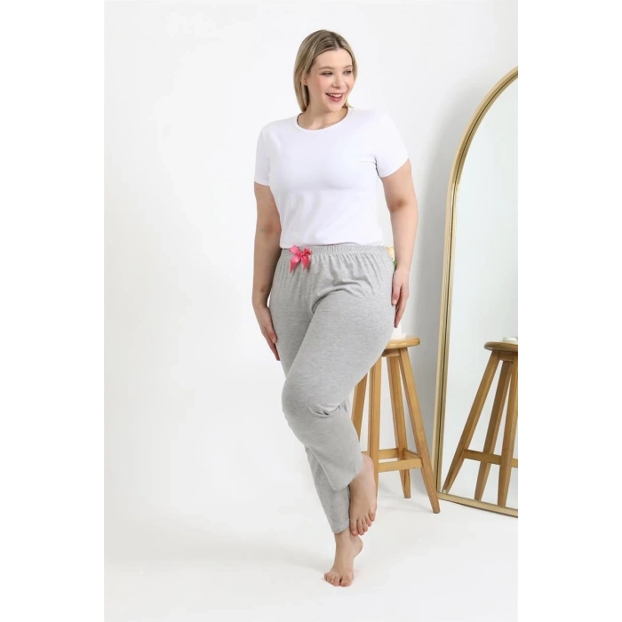 Kadın Pamuklu Büyük Beden Alt Pijama Gri