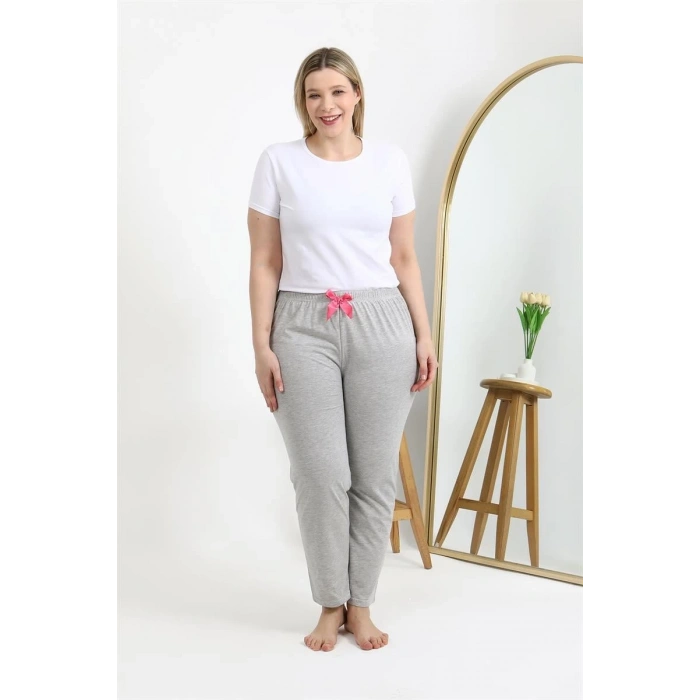 Kadın Pamuklu Büyük Beden Alt Pijama Gri