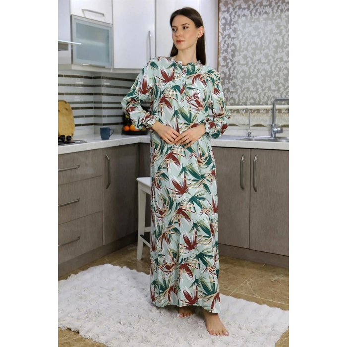 Kadın Uzun Kol Penye Gecelik Ev Elbisesi Yeşil