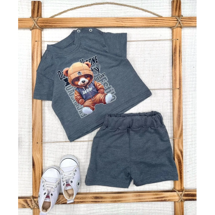 Lenaca 9-12-18-24 Ay Dansçı Ayıcık Baskılı Şortlu Kısa Kollu Tişört 2li Erkek Bebek Takımı