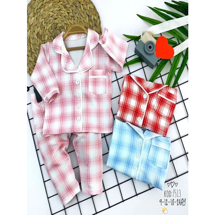 Lenaca 9-12-18-24 Ay Düğme Kapamalı Ekose Desenli 2li Kız Erkek Bebek Pijama Takımı