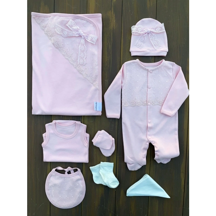 Lenaca Dantel İşlemeli 10 Parça Yeni Doğan Hastane Seti %100 Pamuk