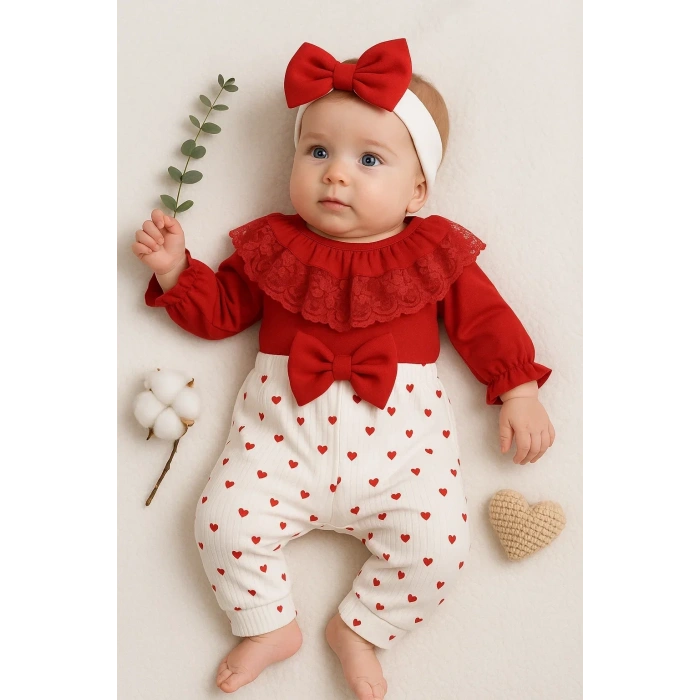 Lenaca Dantel Yaka Kız Bebek Tulumu % 100 Pamuk