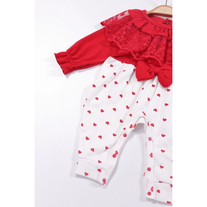 Lenaca Dantel Yaka Kız Bebek Tulumu % 100 Pamuk