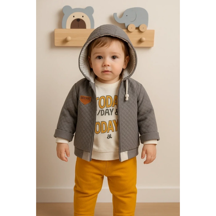 Lenaca Erkek Bebek Today Baskılı Yağmurluk 3lü Takım