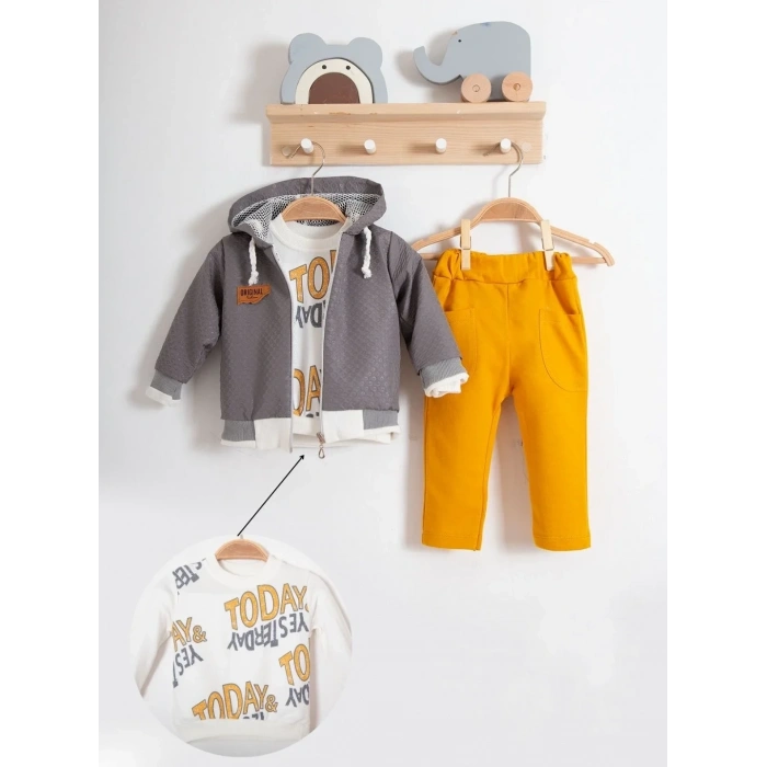 Lenaca Erkek Bebek Today Baskılı Yağmurluk 3lü Takım