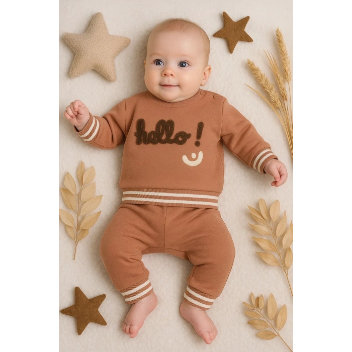 Lenaca Hello Nakışlı % 100 Pamuk 2li Erkek Bebek Takım