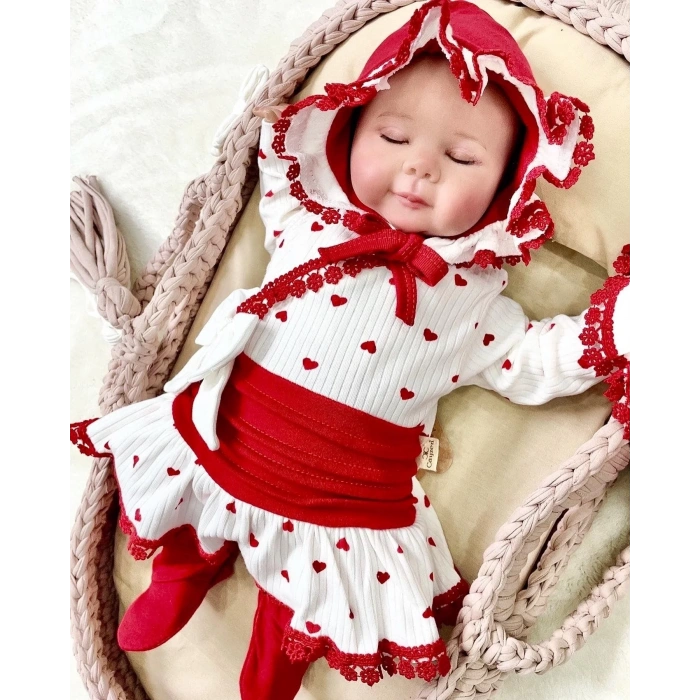 Lenaca Kalp Desenli Dantel İşlemeli Hastane Çıkışı