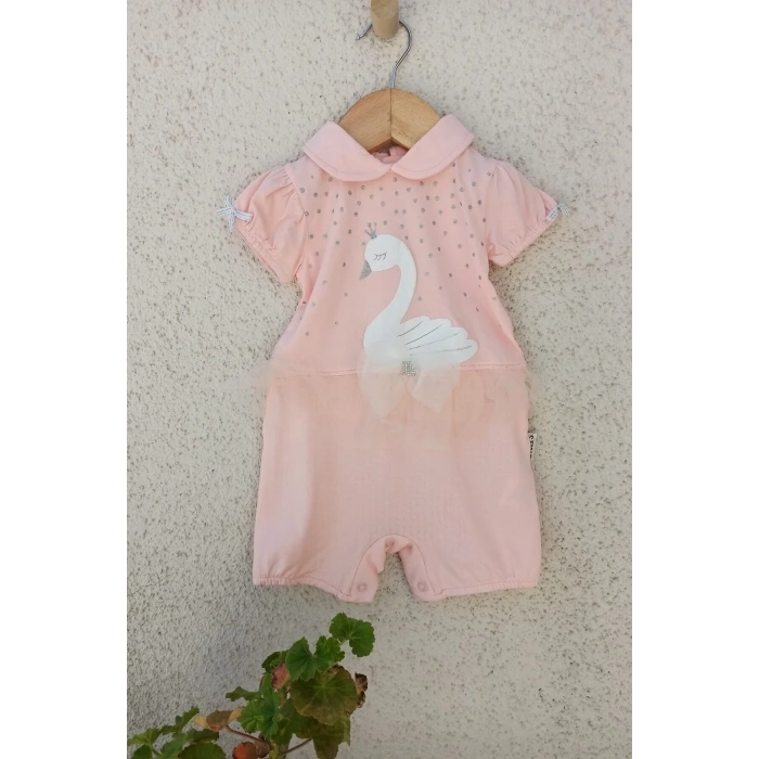 Lenaca Kuğu Desenli Kız Tulum 3-6-9 Ay