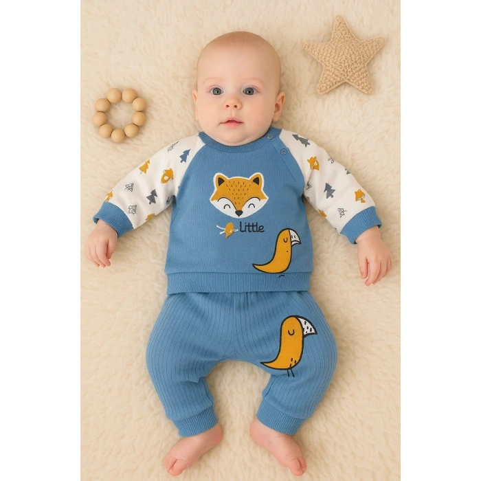 Lenaca Littie Fox Nakışlı % 100 Pamuklu 2li Erkek Takım