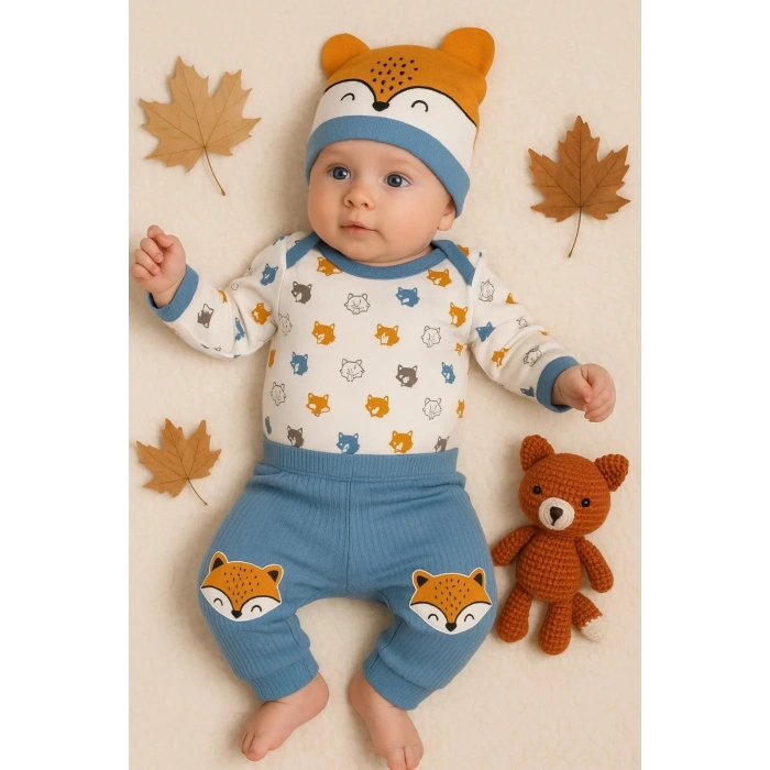 Lenaca Little Fox Desenli 3lü % 100 Pamuklu Erkek Takım