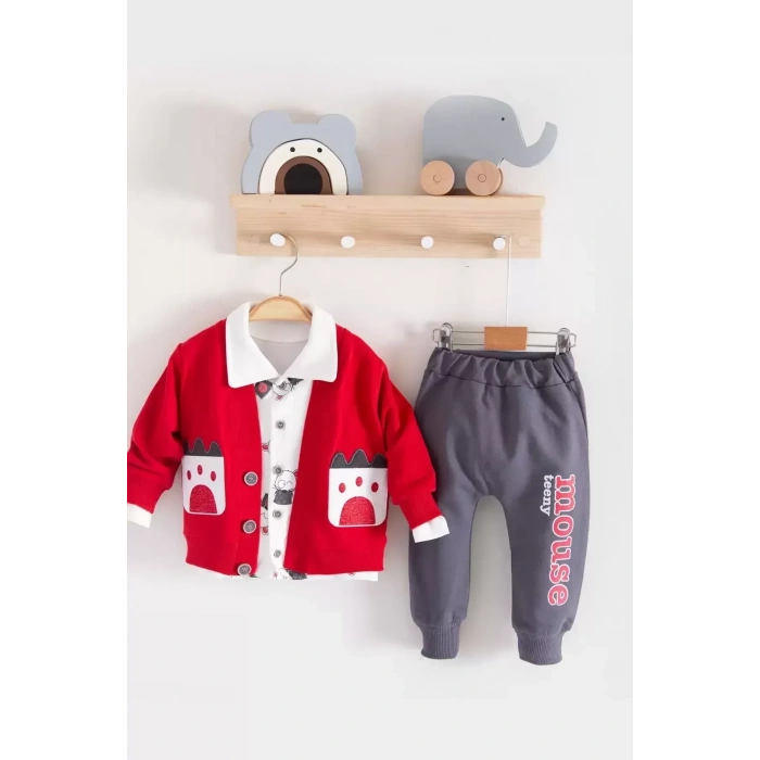 Lenaca Mause Gömlek Yakalı 3lü Erkek Bebek Takımı