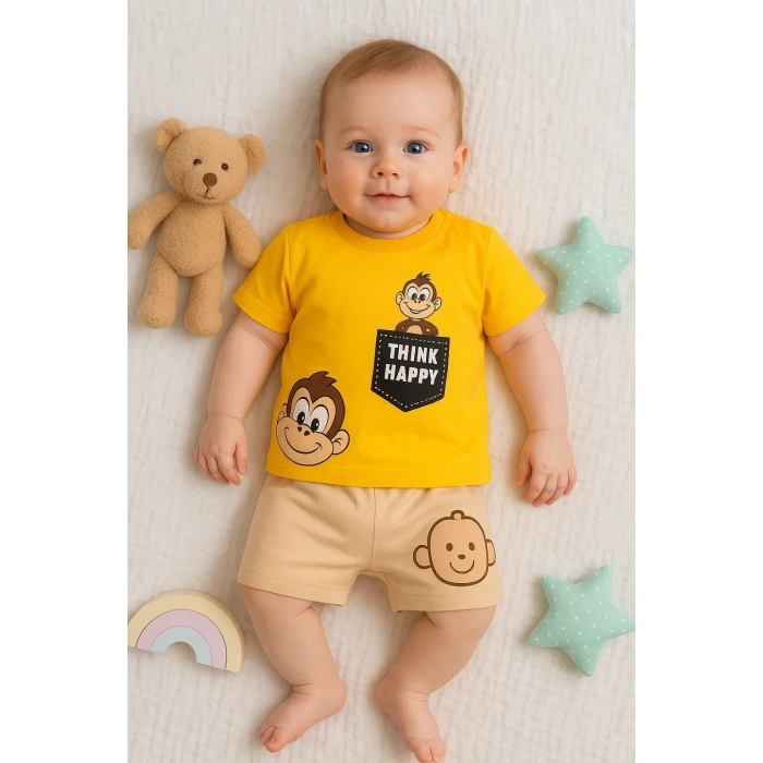 Lenaca Maymun Desenli 2li Erkek Bebek Takım