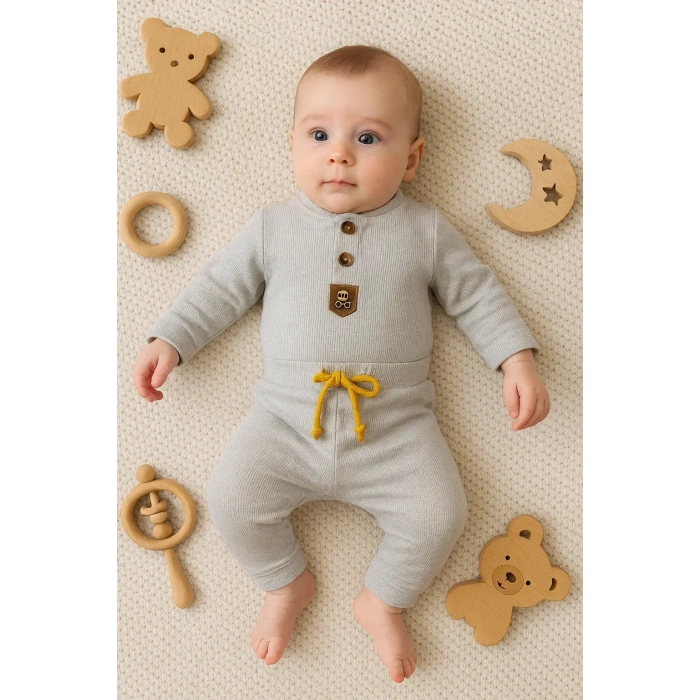 Lenaca New Waffle Çıtlı Düğmeli 2li Mevsimlik Takım