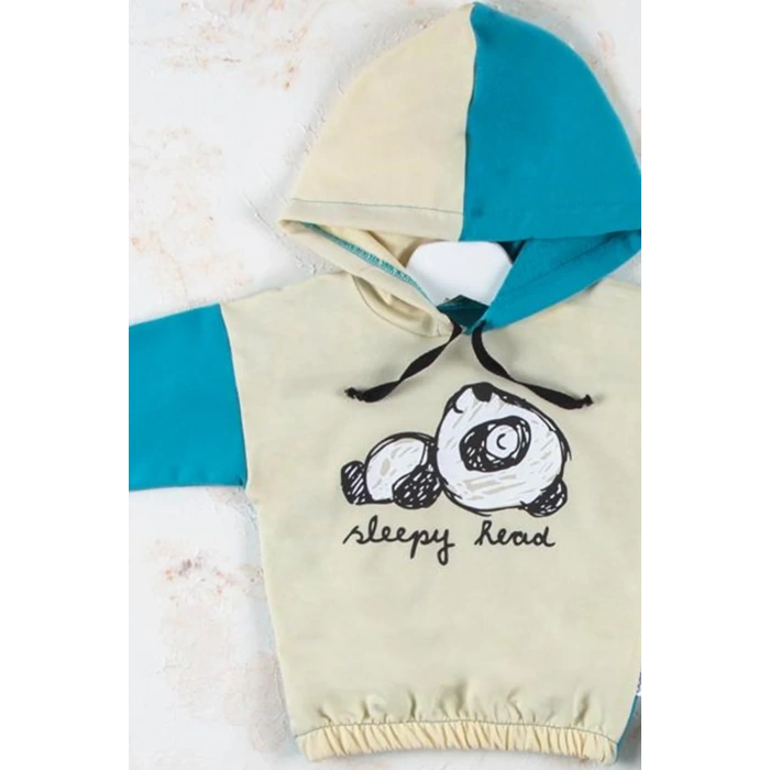 Lenaca Panda Desenli Kapişonlu Erkek Bebek Takımı