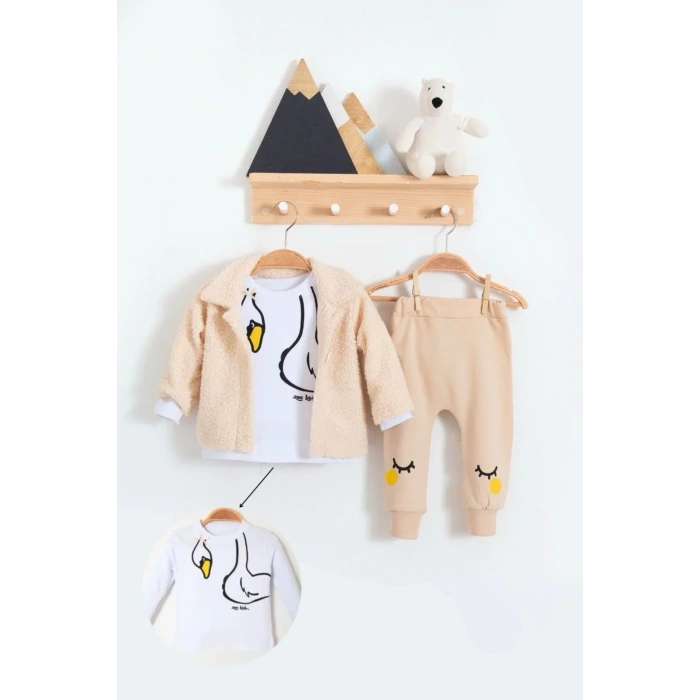 Lenaca Peluş Hırkalı 3 Lü Kız Bebek Takım