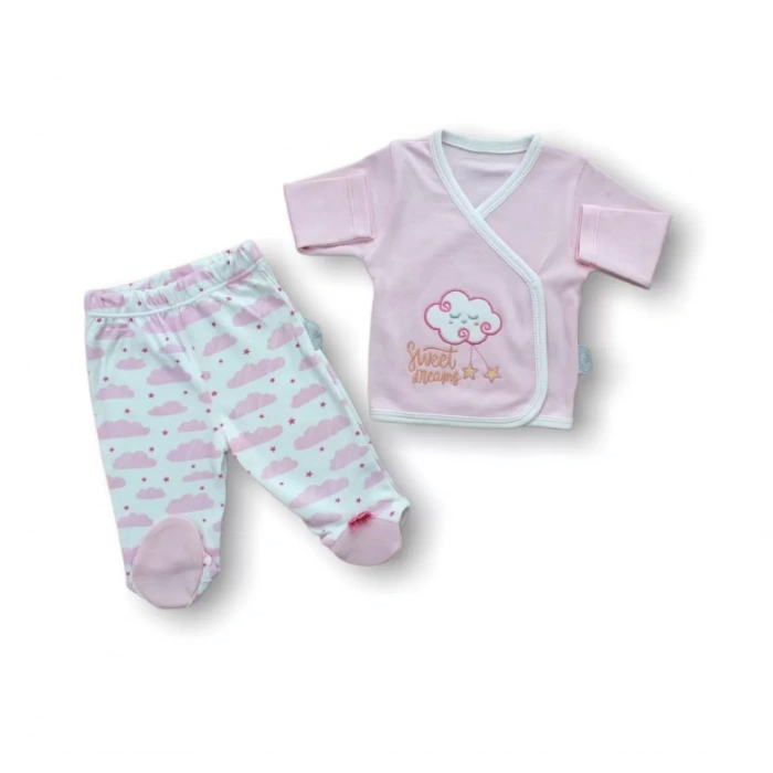 Lenaca Uykucu Bulut Nakışlı %100 Cotton Antibakteriyel 5li Zıbın Takımı Hastane Çıkışı