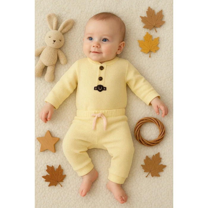 Lenaca Waffle Çıtlı Düğmeli 2li Mevsimlik Takım