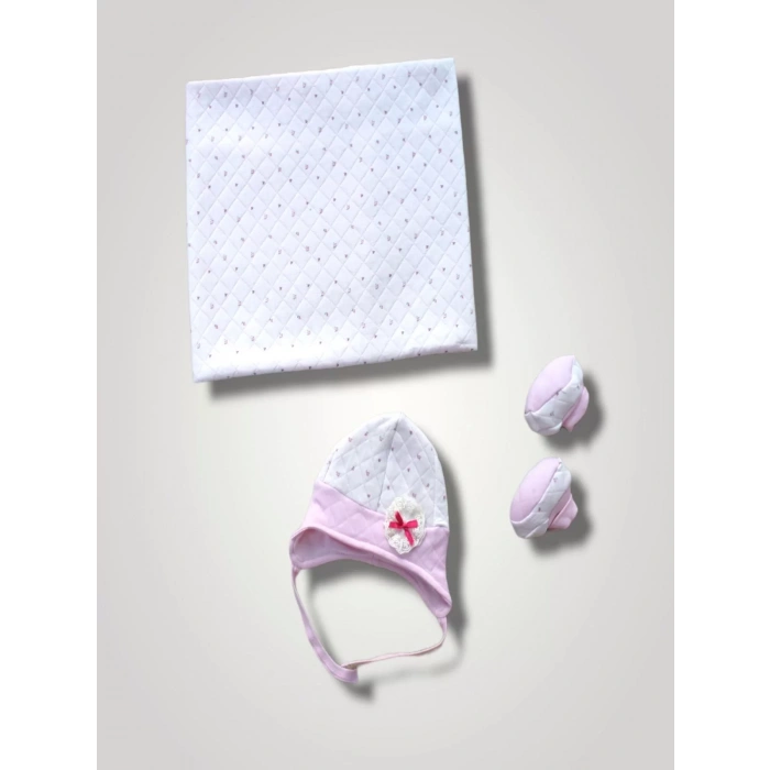 Lenaca Yenidoğan Baskılı Double Face Şapka Ve Patikli 3lü Bebek Battaniye Takımı