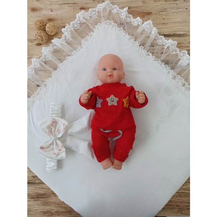 Lenaca Yenidoğan Hanımeli Desenli Taç Nakışlı Delüks Kundak Bebek Battaniyesi