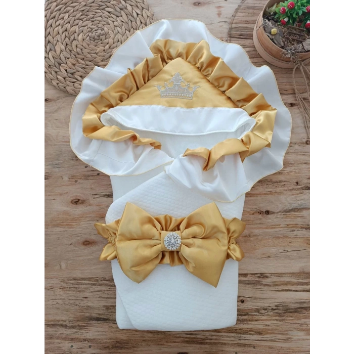 Lenaca Yenidoğan Mehtap Lüks Kelebek Taç Nakışlı Bebek Battaniyesi Kundak