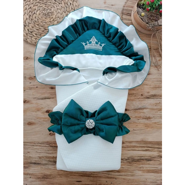 Lenaca Yenidoğan Mehtap Lüks Kelebek Taç Nakışlı Bebek Battaniyesi Kundak