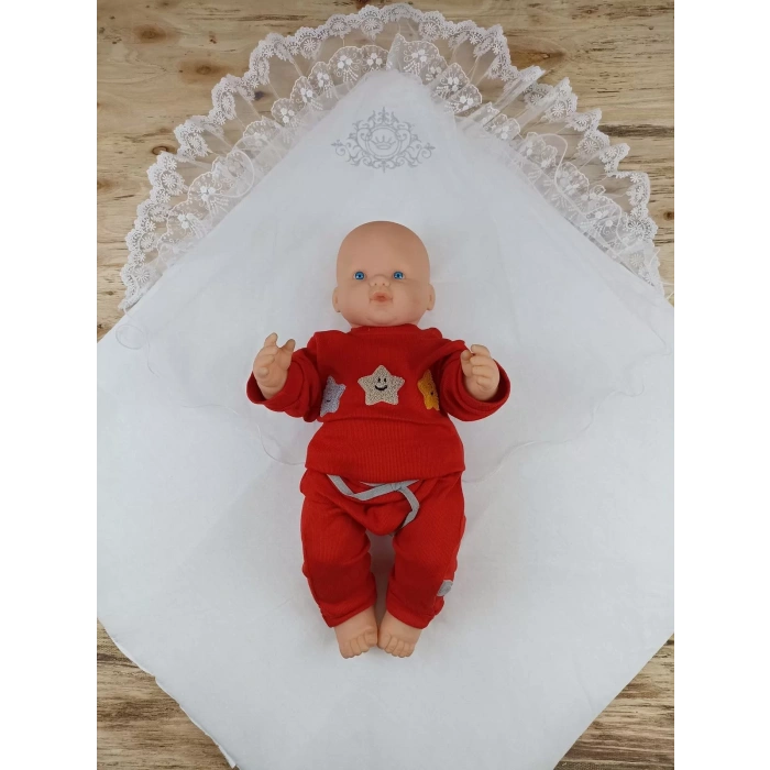 Lenaca Yenidoğan Pırıltı Taç Nakışlı İnci Delüks Kundak Bebek Battaniyesi