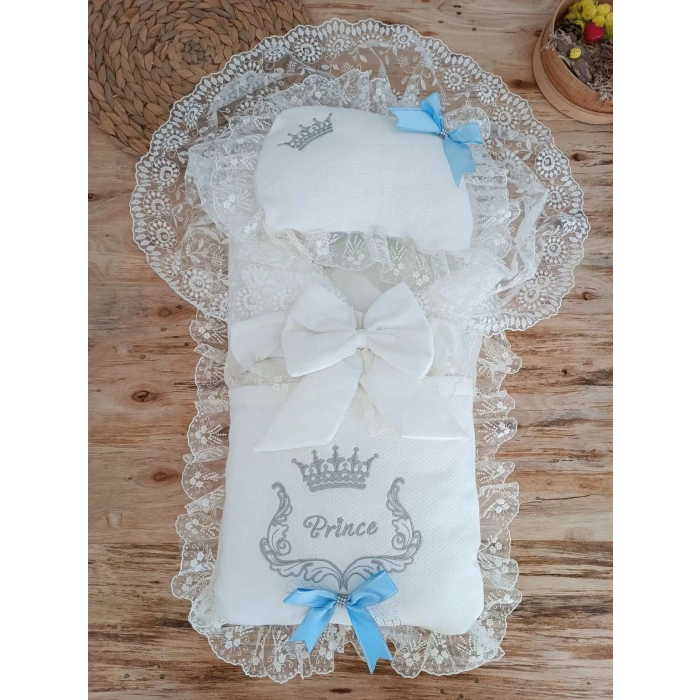 Lenaca Yenidoğan Sahra Benim Prensim Nakışlı Kundaklı Trilüks Erkek 3lü Alt Açma Seti