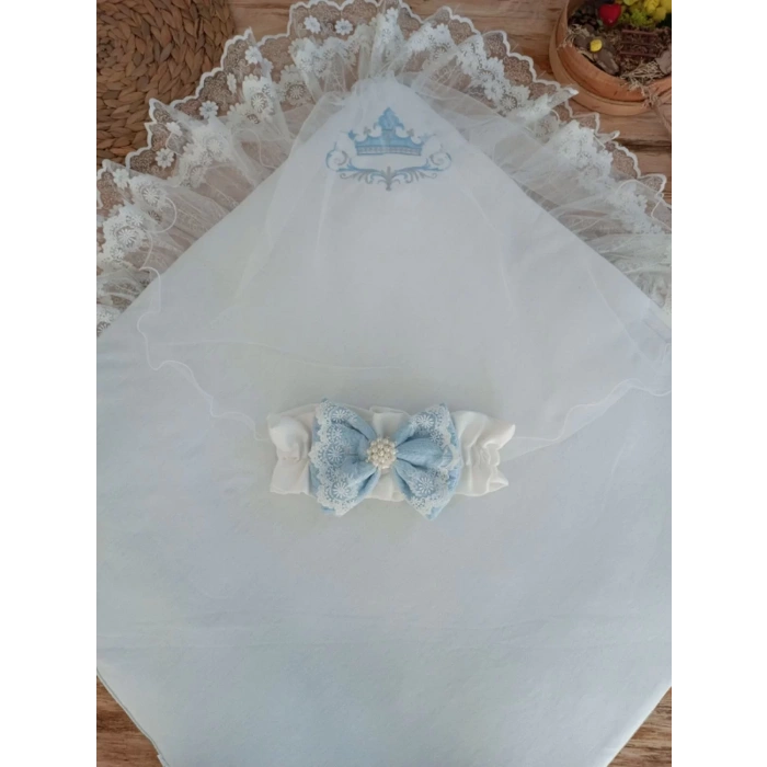 Lenaca Yenidoğan Teri Cotton Taç Nakışlı Prizma Taş Kundak Bebek Battaniyesi
