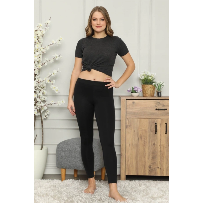 Mikro Jardonlu Kalın Siyah Tayt Siyah