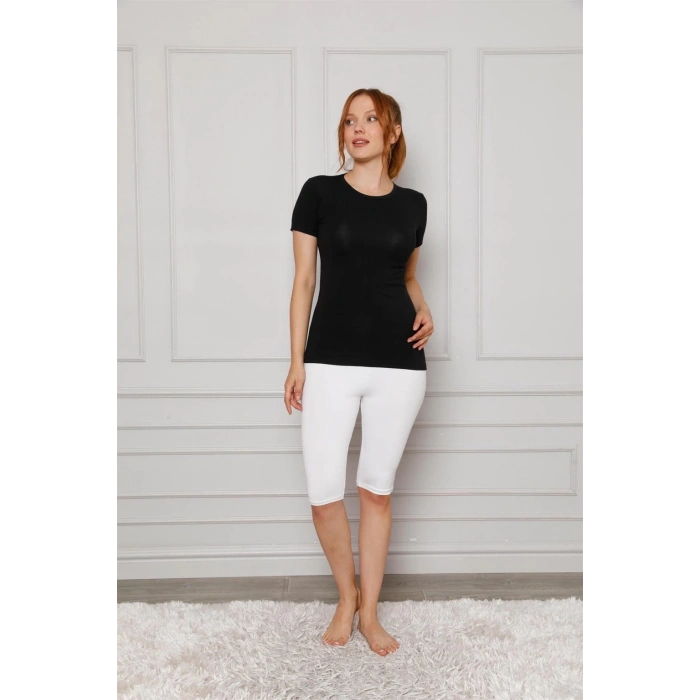 Penye Likralı Diz Üstü Tayt Beyaz