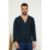 Erkek %100 Pamuk Önden Düğmeli Cepli Uzun Kollu Pijama Takımı Lacivert