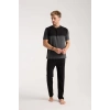 Erkek Antrasit Düğmeli Yaka Kısa Kol Pijama Takımı
