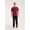 Erkek Bordo Düğmeli Yaka Kısa Kol Pijama Takımı