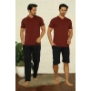 Erkek Bordo V Yaka 3lü Pijama Takım