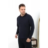 Erkek Polo Yaka Uzun Kol Penye Pijama Takımı Lacivert