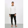 Erkek Uzun Kol Manşetli Paça Penye Pijama Takımı Beyaz
