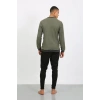 Erkek Uzun Kol Manşetli Paça Penye Pijama Takımı Haki