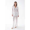 Kadın Beyaz Şeffaf Jakar Düğmeli Pijama Takımı